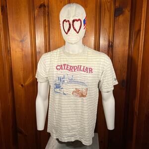 CATERPILLAR L Vintage 90s Graphic Tee Gray Tractor USA Made Workwear Retro